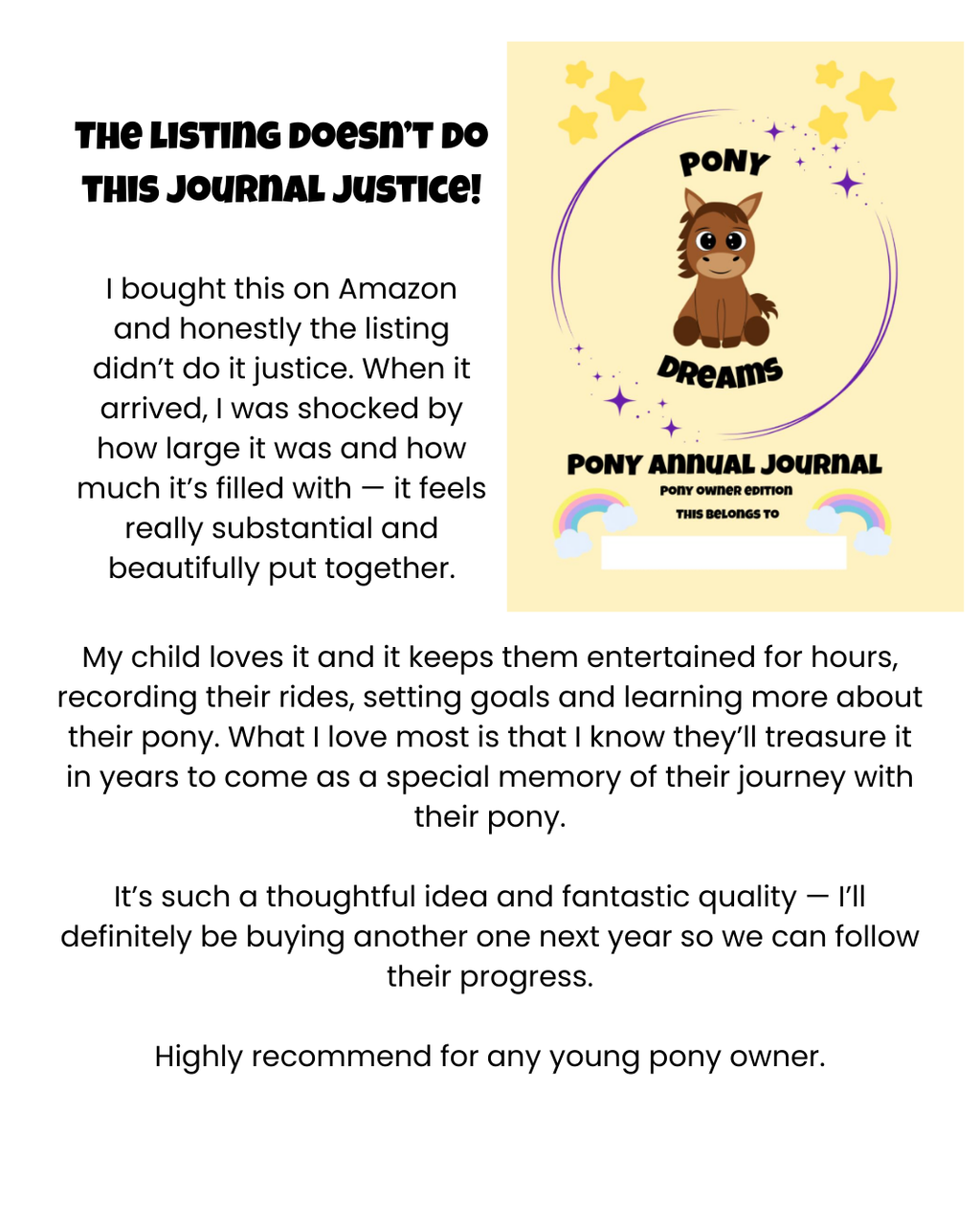 Pony Owner Annual Journal (undated so start any time of the year)